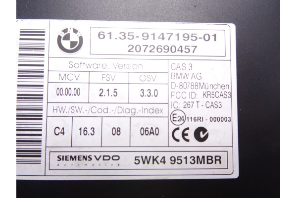 9147195 MODULO ELECTRONICO BMW SERIE 1 BERLINA (E81/E87) 116i 2007 9147195 212172 BMW - 2
