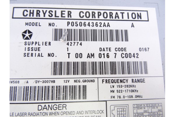 P05064362AA SISTEMA AUDIO / RADIO CD DODGE CALIBER (PM)