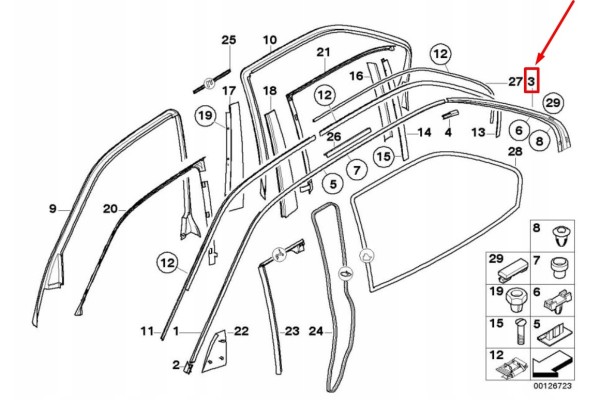 BMW 7 E38 Left Exterior Door C Pillar Trim 51138208405 Catalog number of substitutes 51138208405