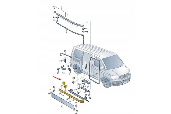VW TRANSPORTER T6 SLIDING DOOR RAIL 7H1843872AD