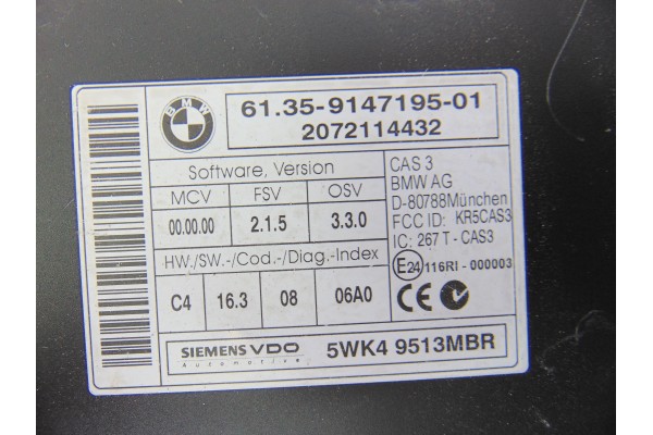 9147195 MODULO ELECTRONICO BMW SERIE 1 BERLINA (E81/E87) 118d 2007 9147195 188701 BMW - 4