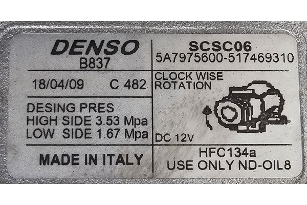 NEW ORG COMPRESSOR AIR CONDITIONING COMPRESSOR FIAT LANCIA 5A7975600 Catalog number of the part 5A7975600 FIAT OE