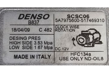NEW ORG COMPRESSOR AIR CONDITIONING COMPRESSOR FIAT LANCIA 5A7975600 Catalog number of the part 5A7975600 FIAT OE