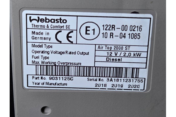 Webasto Air Top 2000 ST 12V diesel zestaw 2018 Part manufacturer Webasto