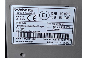 Webasto Air Top 2000 ST 12V diesel zestaw 2018 Part manufacturer Webasto