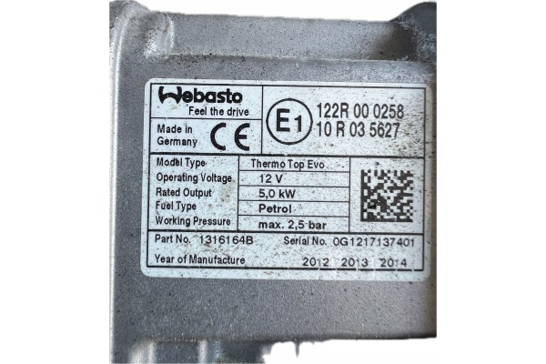 6412229656702 Auxiliary heater pakring Webasto BMW 3 F30 F31 F34 Car type passenger cars