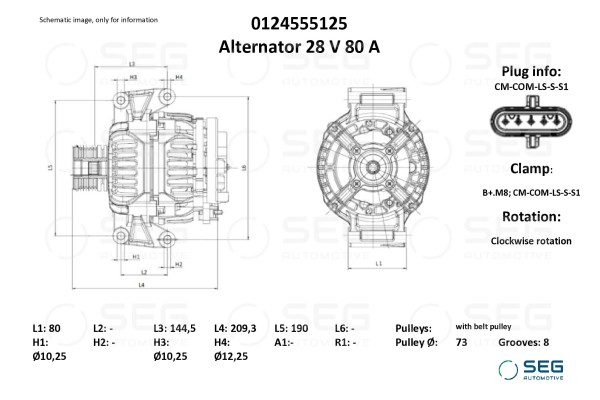 Alternador 0124.555.125 para DAF CF, XF 106 MX-11210-MX-13390 05.13-