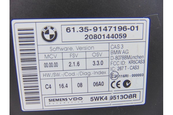 9147196 MODULO ELECTRONICO BMW SERIE 1 BERLINA (E81/E87)