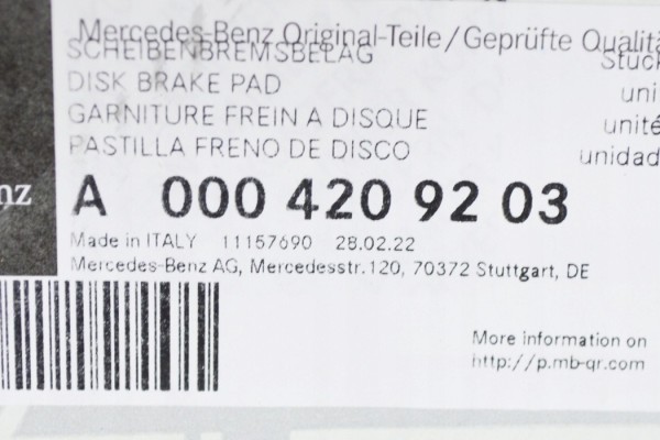 Juego de Pastillas de Freno Traseras Mercedes Benz E W213 A0004209203