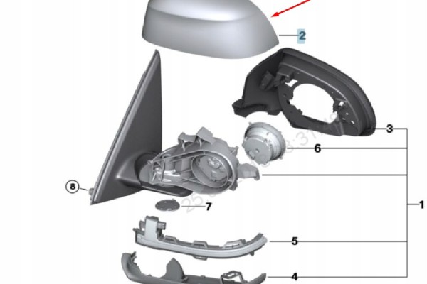 OE BMW MIRROR HOUSING BMW X5 F15 RIGHT Catalog number of the part 51167365114
