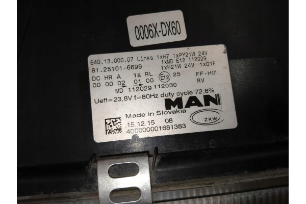 MAN TGX TGS XENON LAMPA LEWA 81251016699 Part manufacturer MAN OE
