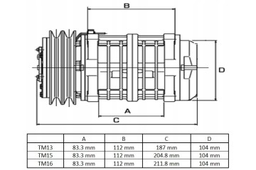 Air conditioning compressor Original Seltec Valeo TM15 12V 2A straight 3 4x7 8 Catalog number of the original 8FK351322 071 51 0