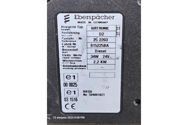 Eberspaecher AirTronic D2 24V diesel IVECO 504001621 Quality of parts according to GVO O original with manufacturer s logo OE