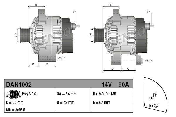 Alternator for FIAT 500 500 C DOBLO Bus DOBLO Cargo DOBLO Catalog number of substitutes 9S5110346DB 157297 46823547 51718499 517