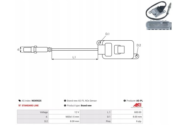 SENSORS NOX 12V NOX9525 AS AS PL Car type passenger cars