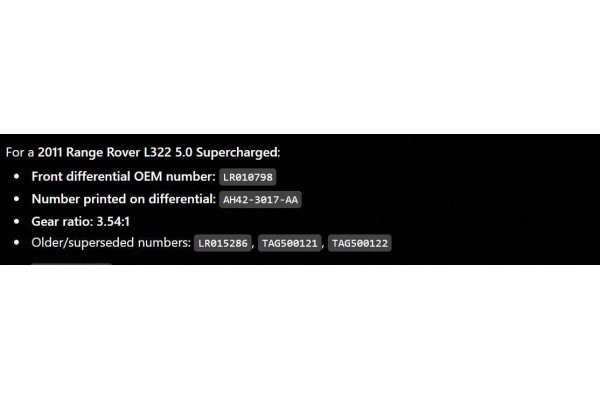 Front Differential Front Land Rover Range Rover L322 S814050269450Q Catalog number of the original LR010798