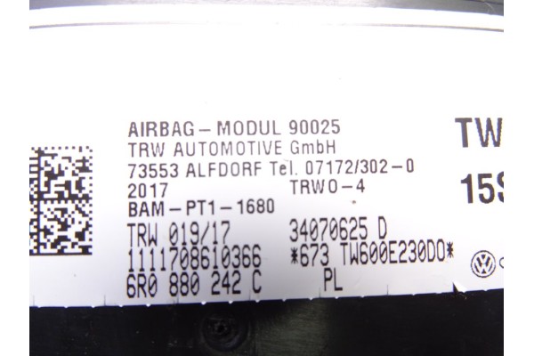 6R0880242C AIRBAG LATERAL DERECHO SEAT IBIZA (6P1) Reference 2017 6R0880242C 212787 SEAT - 1