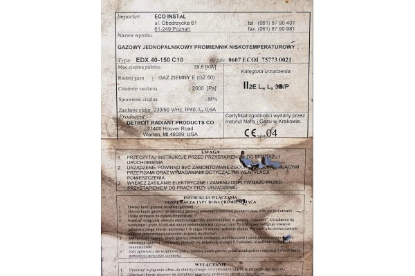 Quemador de Tubo de Gas EDX 40-150 C10 para Calefactor de Horno Fabric