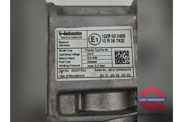 WEBASTO THERMO TOP PRO 38 DIESEL 24V 6 0 KW SCANIA Product weight with unit packaging 5 kg