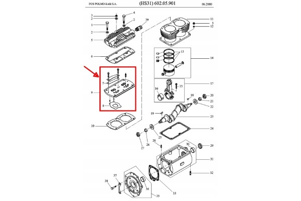 Complete valve plate for HS 31x 602 05 and 602 07 FOS Polmo Quality of parts according to GVO O original with manufacturer s log