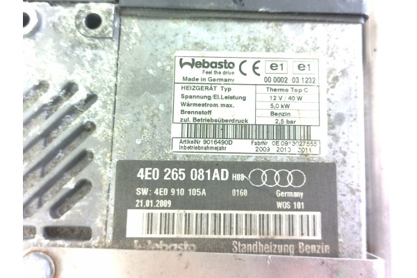 WEBASTO AUDI A8 D3 2 8 FSI 2002 2010 4E0265081AD WSCHOWA Car type passenger cars