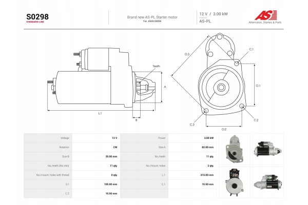 New Starter S0298 Customs tariff code 85114000