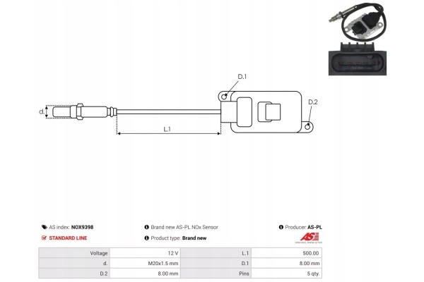 NITRIC OXIDE SENSOR NOX NOX9398 AS AS PL Car type passenger cars
