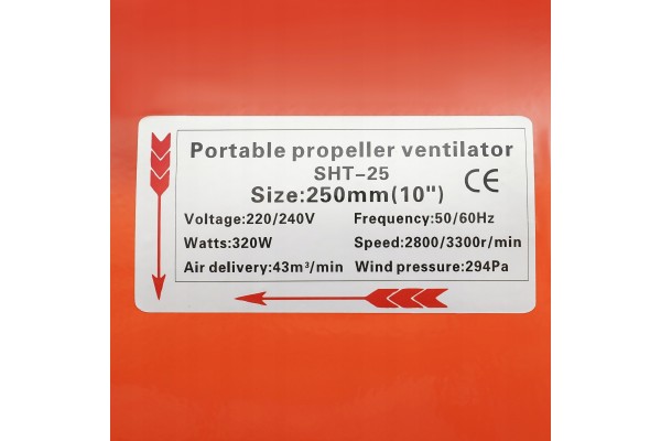 Ventilador Industrial Portátil 320W, 250MM con Conducto de 10M