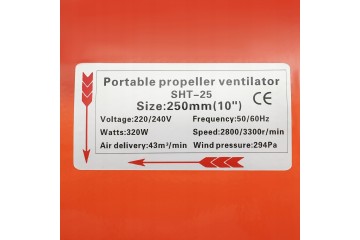 Ventilador Industrial Portátil 320W, 250MM con Conducto de 10M