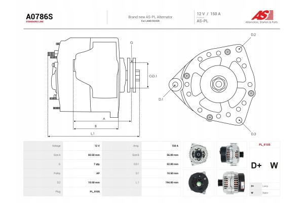 New Alternator A0786S Catalog number of substitutes AS PL AB0004P AS PL AB0004P BULK AS PL ABE9004 FAG AS PL ABE9004 FAG BULK AS