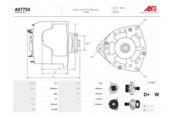 New Alternator A0775S Catalog number of substitutes AS PL AB0004P AS PL ABE9004 BULK AS PL ABE9004 NACHI AS PL ABE9004 NSK BULK 