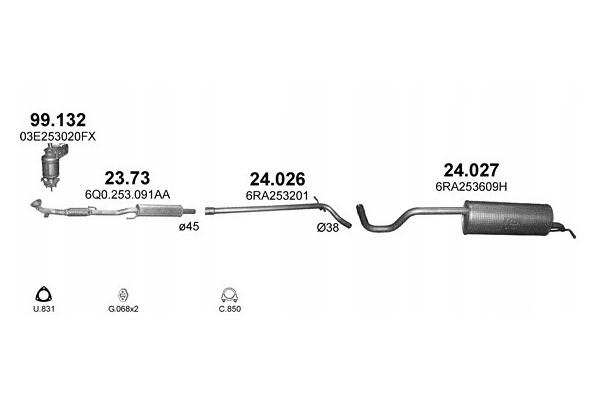 Silencers set covers and gasket Skoda Rapid Seat Toledo poj 1 2 MPi Catalog number of the part 23 73 24 026 24 027 P D SKODA_RAP