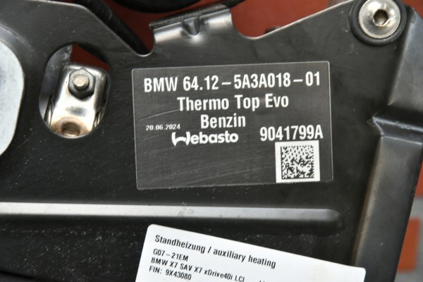 WEBASTO PARKING HEATER BMW X5 G05 X6 G06 X7 G07 10443km PETROL Catalog number of the original 9321062 5A3A018 BENZYNA