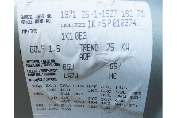 Motor VW GOLF V 1.6 gasolina 8V BGU en excelente estado