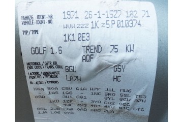 Motor VW GOLF V 1.6 gasolina 8V BGU en excelente estado
