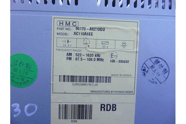 96170-A6210 SISTEMA AUDIO / RADIO CD HYUNDAI I30 (GD) Classic 2012 96170-A6210 203688 HYUNDAI - 5