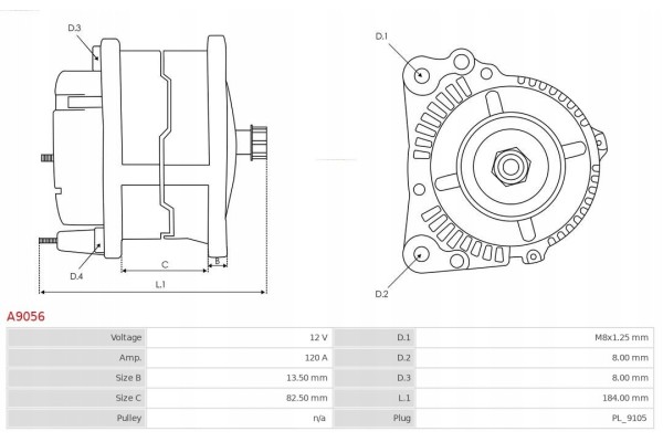 ALTERNATOR AUTOSTARTER A9056 Catalog number of substitutes AS PL A6604 DENSO AS PL A9056 AS PL ABE9006 NACHI BULK AS PL ABE9006 