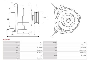 ALTERNATOR A0157PR AS AS PL Catalog number of substitutes A Z Meisterteile AZMT 49 035 1055 AD KUHNER 301256RI AD KUHNER 301256R