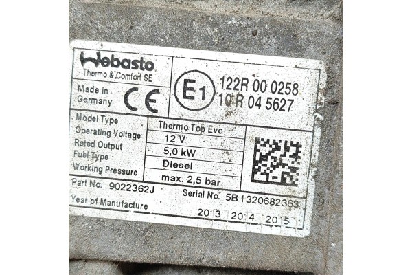 WEBASTO MERCEDES BENZ GLA X156 A2465060298 25986962 2 1L 120kw 2014 Catalog number of the original A2465060298