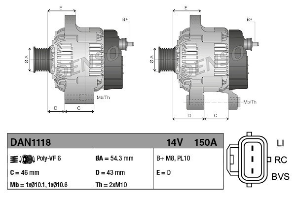 Alternator for FORD C MAX FIESTA V FIESTA V Van FOCUS C MAX FOCUS II Catalog number of substitutes 8M5T10300YA 8M5T10300YB 17040