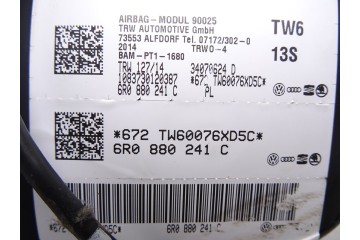 6R0880241C AIRBAG LATERAL IZQUIERDO VOLKSWAGEN POLO V (6C1) Comfortline 2014 6R0880241C 213050 VOLKSWAGEN - 2