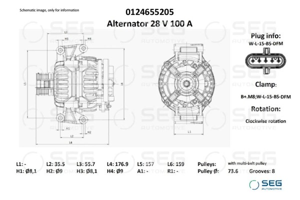 Alternador 0124.655.205 para SCANIA Series 4, Autobús Series 4, Series