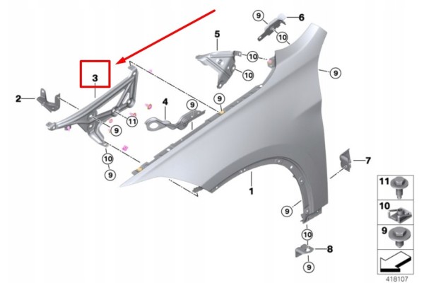 BMW X2 F39 FENDER MOUNT BRACKET LEFT FRONT 41007956403 7956403 NEW Version European