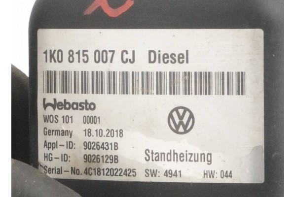 PARKING HEATER WEBASTO VW TOURAN III 1K0815007CJ 9026129B Customs tariff code 87089997