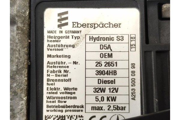 Parking heater Webasto diesel Mercedes GLC X253 253 2015 Catalog number of the original 3904HB 252651 2535000898 2535000698 A253