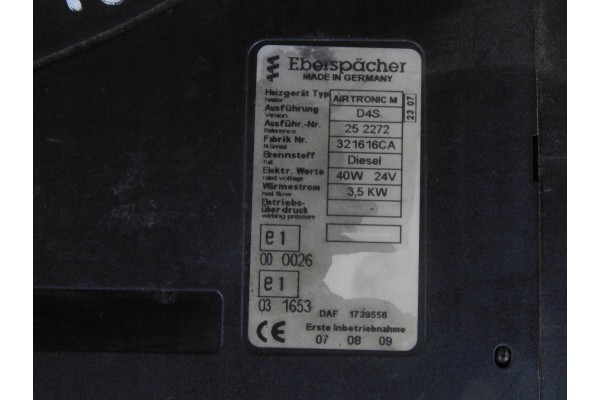 1439573 WEBASTO HYDRONIC PARKING HEATER DAF 105 XF Catalog number of the part DAF 105 D4S WEBASTO