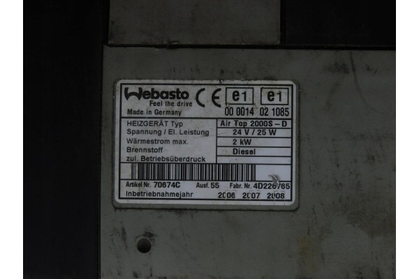 WEBASTO PARKING HEATER AIR TOP 2000S D 24V 25W 2kW IVECO EUROCARGO Catalog number of the part WEBASTO OGRZEWANIE POSTOJOWE AIR T