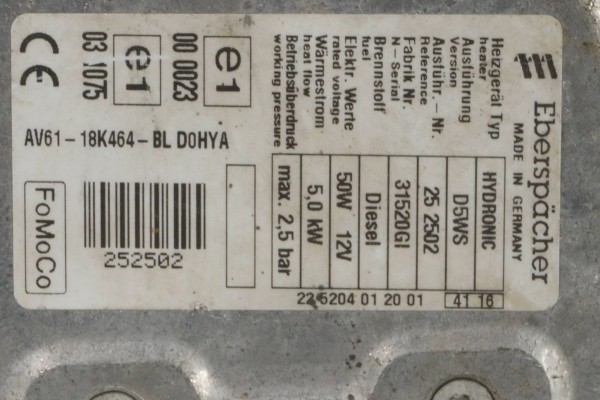 Calefactor estacionario WEBASTO para Ford Kuga II AV61-18K463-BN AV61-