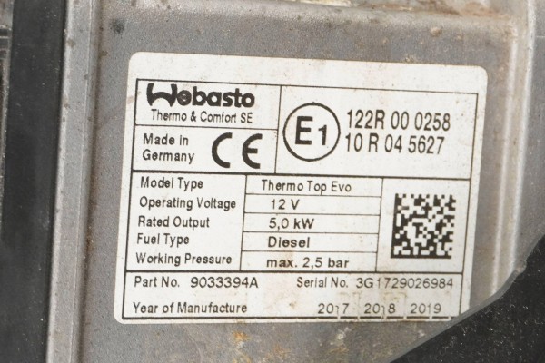 PARKING HEATER WEBASTO SKODA KODIAQ 5QF815005N 9033394A Version European
