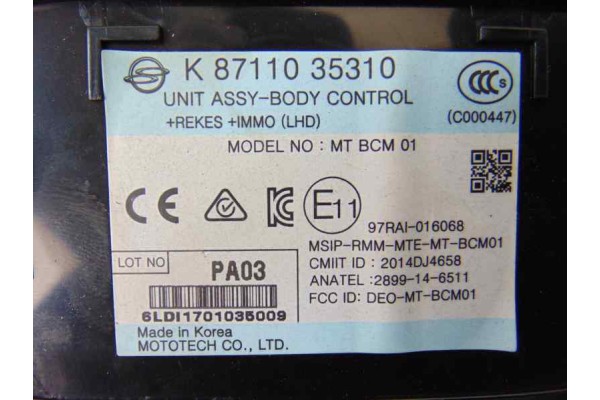 8711035310 MODULO ELECTRONICO SSANGYONG TIVOLI Limited 4x2 2017 8711035310 177945 SSANGYONG - 4